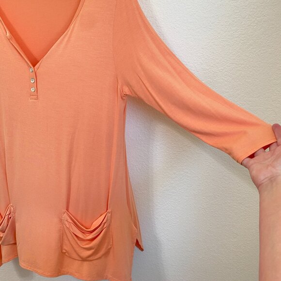 Soft Surroundings Freya Henley Tunic Top Peach Coral Pocket Front Boho Modal - Picture 3 of 7